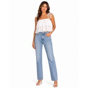 NWT ALTAR’D STATE Women’s White Sheer Polka Dot Ruffle Tie Strap Crop Top Small